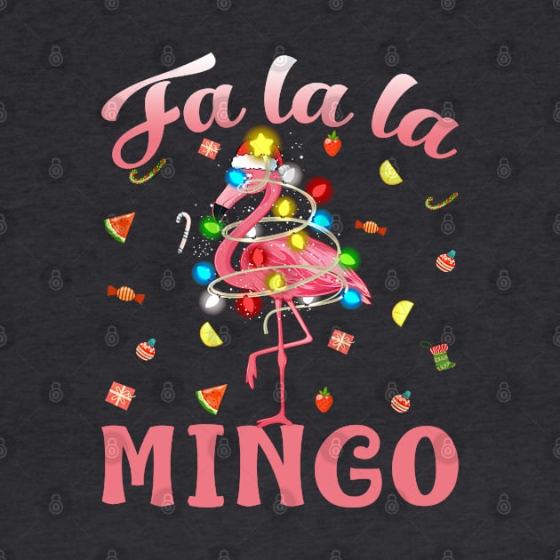 Fa La La Mingo Flamingo Christmas Tree Lights Tropical Xmas T-Shirt by intelus